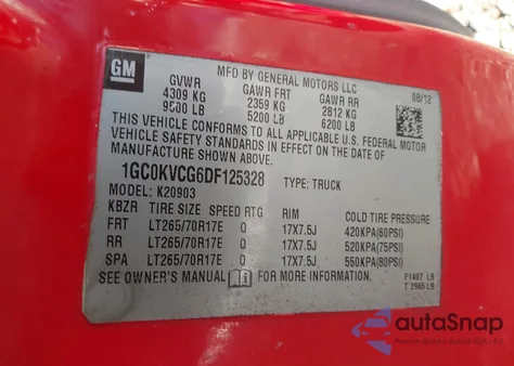 2013 Chevrolet Silverado 2500Hd Work Truck z USA, uszkodzony, nr VIN 1GC0KVCG6DF125328